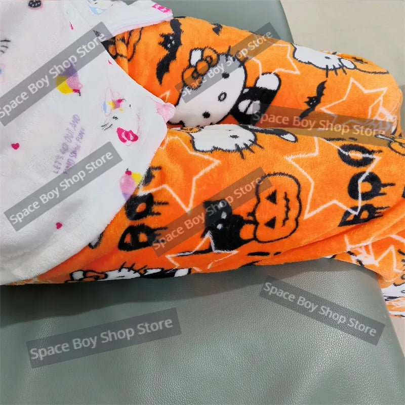Kawaii Sanrio Anime Cartoon Hello Kitty Coral Fleece Pajama Pants Soft Trousers Women Casual Home Trousers Birthday Gift