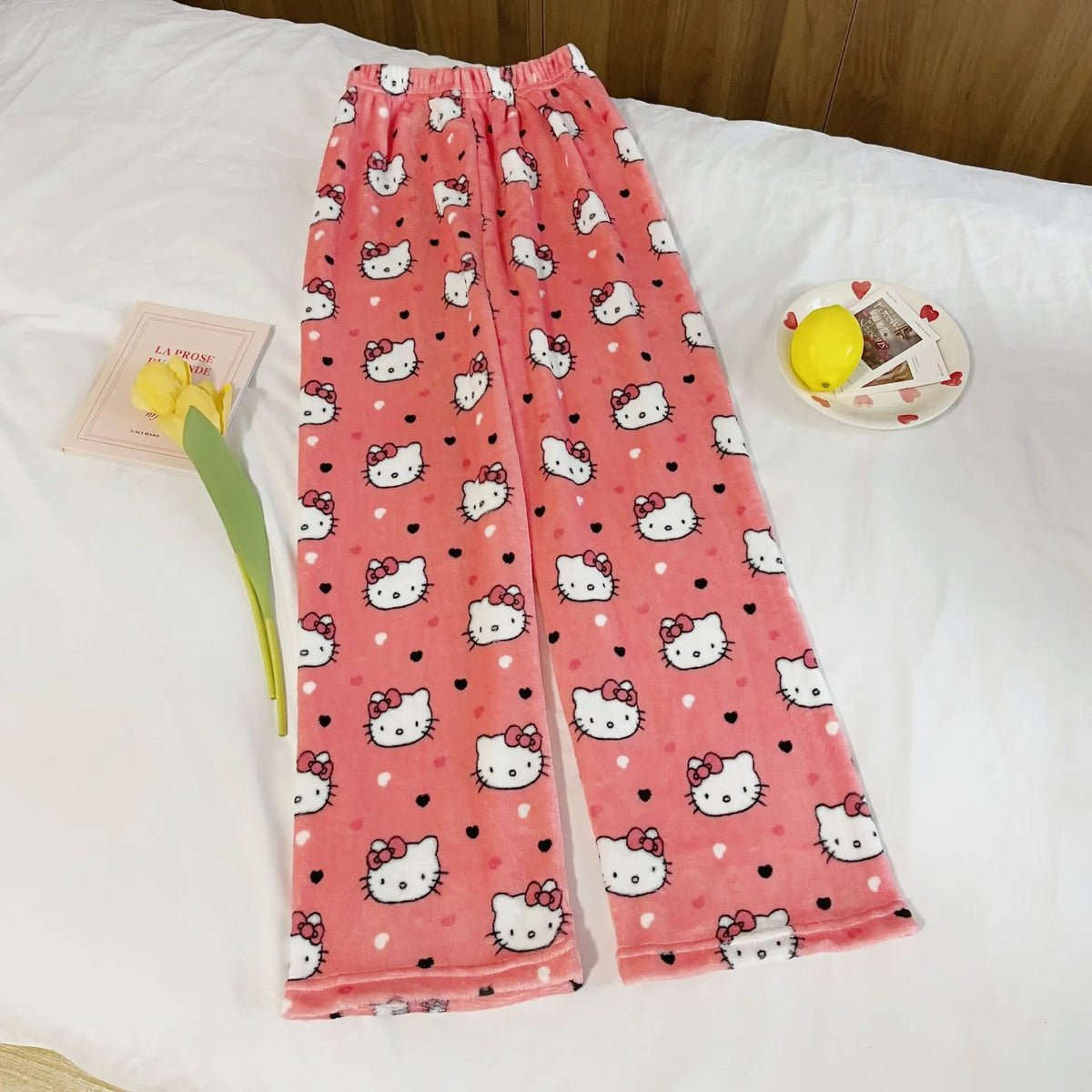 Kawaii Sanrio Anime Cartoon Hello Kitty Coral Fleece Pajama Pants Soft Trousers Women Casual Home Trousers Birthday Gift